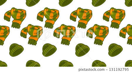 Seamless Autumn Scarf Hat Pattern Seamless Autumn Scarf Hat Pattern 131192795
