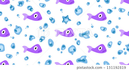 Seamless Purple Fish Bubble Pattern Seamless Purple Fish Bubble Pattern 131192819