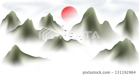 Modern design vector illustration of beautiful Chinese ink landscape painting. 131192964
