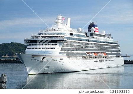 Morning at Miyako Port: Luxury cruise ship Asuka III arrives 131193315
