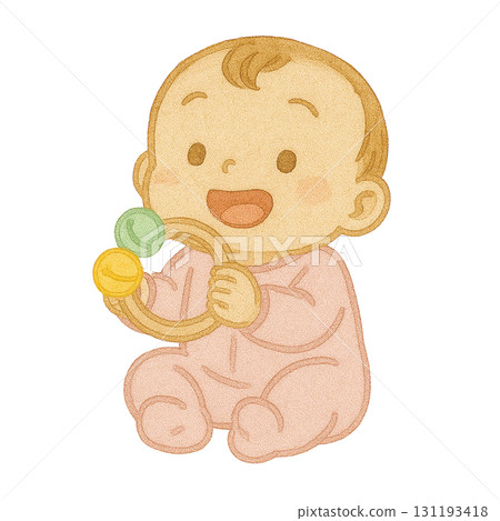 Illustration of baby playing with toys 131193418