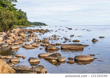 Kaltene Rocky Coast, Latvia - Baltic Sea Shoreline with Boulders and Calm Water 131193549