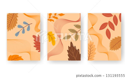 Set of atmospheric autumn templates with falling leaves Set of atmospheric autumn templates with falling leaves 131193555