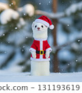 Cute ermine in a Santa costume 131193619