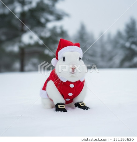 Cute rabbit in Santa costume 131193620