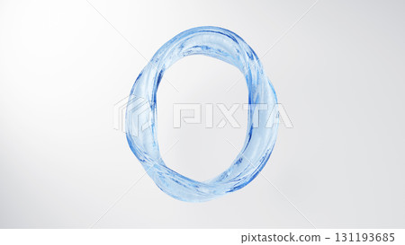 Circular light blue liquid on a white background. Number 0. Twisting water. 3D (horizontal) Circular light blue liquid on a white background. Number 0. Twisting water. 3D (horizontal) 131193685