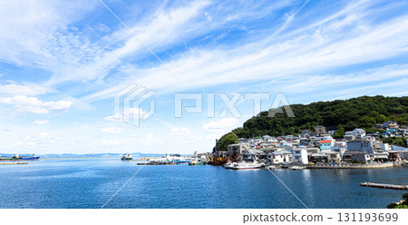 A view of Ieshima, a remote island in Himeji City, floating in the Seto Inland Sea 131193699
