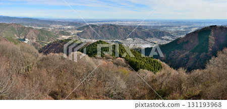 Panoramic photo of Miyagase Dam and the Kanto Plain from the observation deck at the summit of Mt. Takatori in Tanzawa 131193968