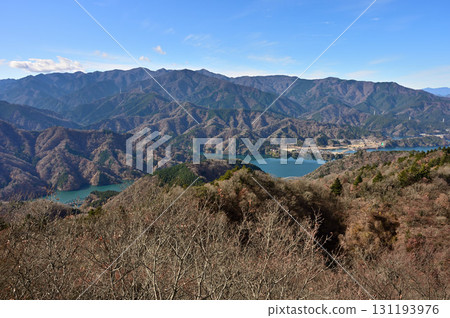 View of the Tanzawa Mountains and Lake Miyagase from the observation deck at the summit of Mt. Butsuga in Tanzawa View of the Tanzawa Mountains and Lake Miyagase from the observation deck at the summit of Mt. Butsuga in Tanzawa 131193976