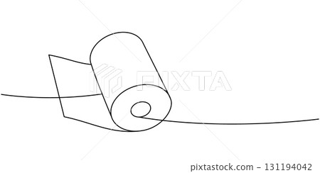 Soft roll one line continuous drawing. Kitchen towel roll. Vector illustration 131194042