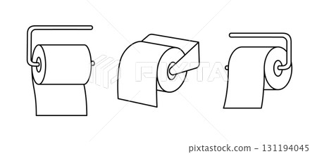 Toilet papers with metal holder outline symbols. Toilet papers, napkins, wipes and other hygiene products. Vector illustration 131194045
