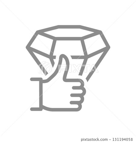 Diamond with thumb up line icon. Best currency exchanger, customer review, or premium rating symbol. Vector illustration 131194058