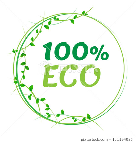 Green eco label concept with twigs and leaves. Vector illustration. Green eco circle frame concept. Green eco label concept with twigs and leaves. Vector illustration. Green eco circle frame concept. 131194085