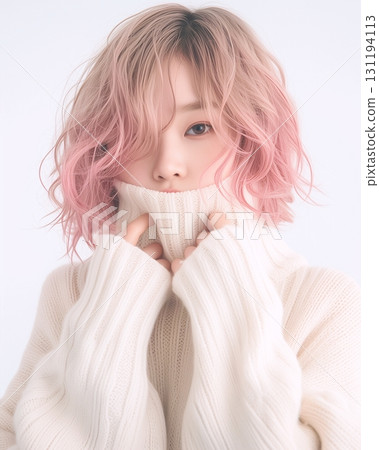 Beautiful woman with pink hair, hair color 131194113