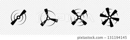 Airplane propellers with motion circle effect. Vector silhouette rotor design for aviation, drone mechanics, and aeronautical themes 131194145