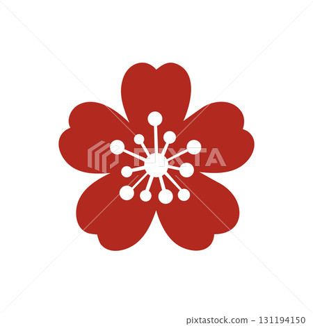 Cherry blossom flower icon. Flat vector red floral illustration for spring, natural themes, decoration and Japanese style designs 131194150