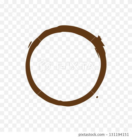 Single brown coffee cup ring with grunge texture. Isolated circular drink stain vector for cafe, scrapbook and rustic vintage design 131194151