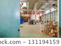 logistic warehouse. packing line in a logistics warehouse. conveyor belt in a modern production line 131194159