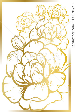 Vector pattern invitation, golden peony flowers on a white background. Romantic invitation. Wedding Vector pattern invitation, golden peony flowers on a white background. Romantic invitation. Wedding 131194240
