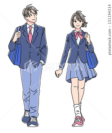 Men and women in uniforms walking Men and women in uniforms walking 131194314