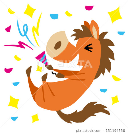 Hand-drawn relaxed horse character (zodiac, cracker) 131194538