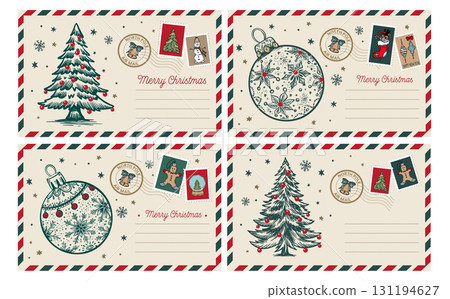 Christmas card set, with ball, hand drawn illustration.	 131194627