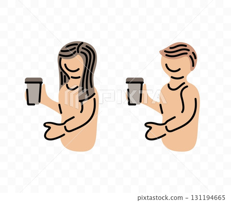 Woman and man enjoying and drinking coffee cup, graphic design. Cafe, coffeeshop and coffee house, vector design and illustration 131194665