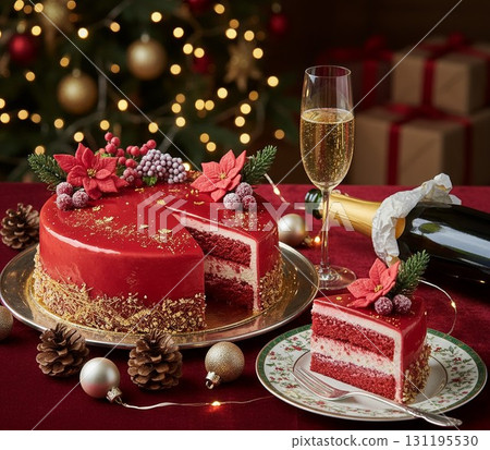 聖誕蛋糕和香檳 131195530