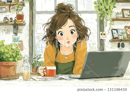 Miyu Series: Working or studying at a cafe (spreading out your laptop and concentrating) Miyu Series: Working or studying at a cafe (spreading out your laptop and concentrating) 131196430