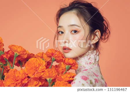 美麗的皮膚女人橙色 131196467