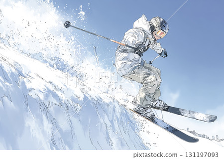 自由式滑雪者從半管滑下 131197093