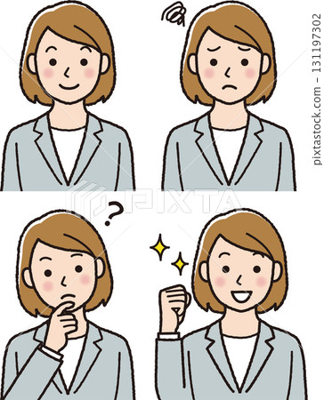 一組 4 種女性面部表情商業插畫 131197302