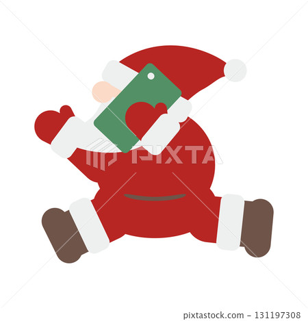 Cute profile Santa Claus running while talking on the phone Cute profile Santa Claus running while talking on the phone 131197308