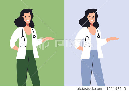Drawing of a woman doctor with stethoscope 131197343