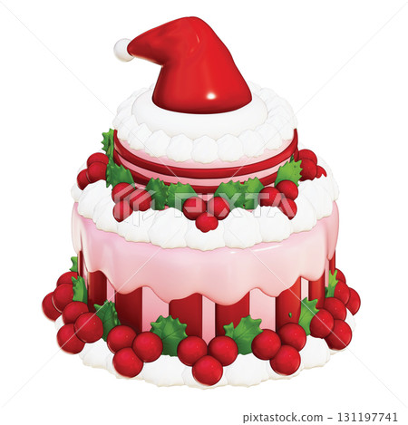 3D Multi-Tier Christmas Cake with Santa Hat Topper 131197741