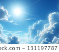 Blue sky with the sun shining through the clouds 131197787