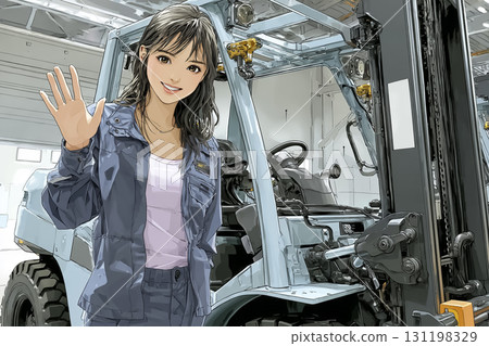 Female warehouse staff operating a small forklift 131198329
