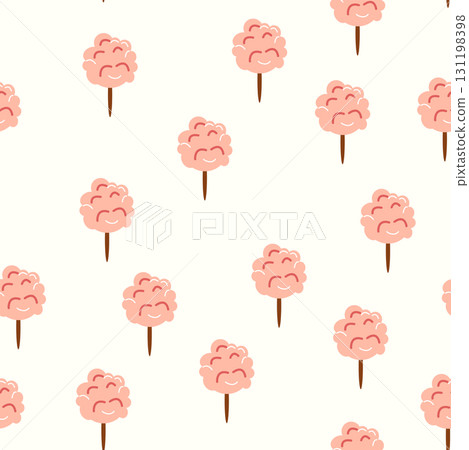 A seamless pattern with a CIRCUS theme. Festive balloons, cotton candy, balls, and magic. Flat cartoon style 131198398