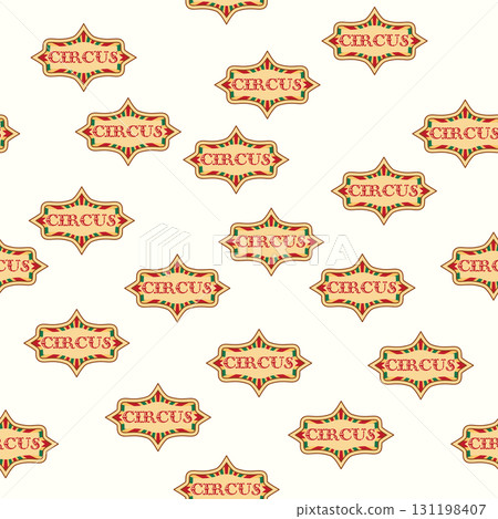 A seamless pattern with a CIRCUS theme. Festive balloons, cotton candy, balls, and magic. Flat cartoon style. A seamless pattern with a CIRCUS theme. Festive balloons, cotton candy, balls, and magic. Flat cartoon style. 131198407