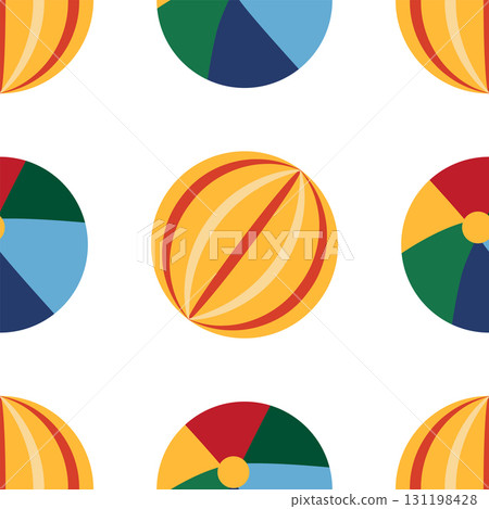 Seamless pattern with a colorful ball, circus and children s play theme. Flat cartoon style. Seamless pattern with a colorful ball, circus and children s play theme. Flat cartoon style. 131198428