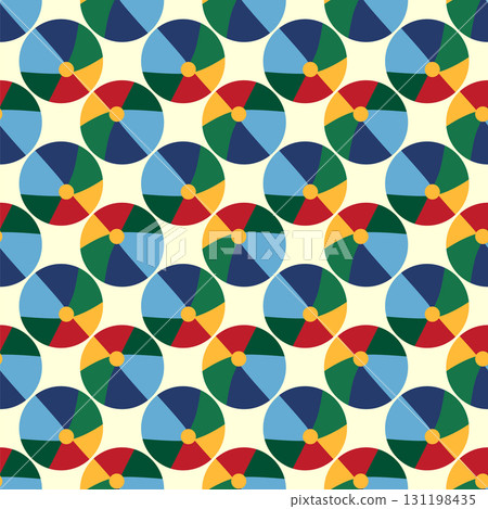 Seamless pattern with a colorful ball, circus and children s play theme. Flat cartoon style. 131198435