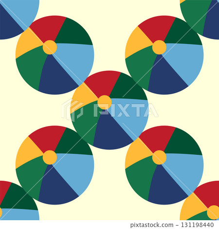 Seamless pattern with a colorful ball, circus and children s play theme. Flat cartoon style. 131198440