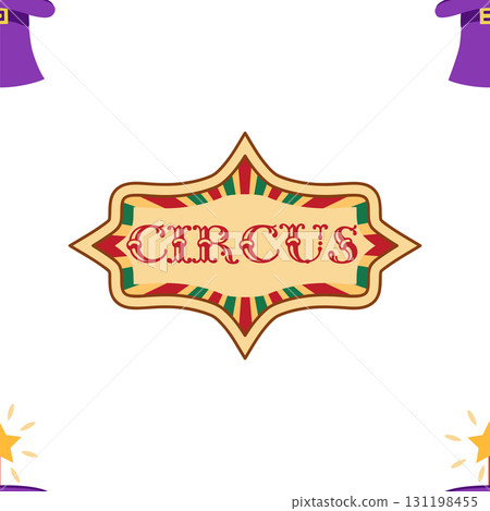 Seamless pattern with CIRCUS theme. Clowns, strongmen, lions, magic hat, hare in hat, holiday balloons tents. Circus characters. Cartoon flat style Seamless pattern with CIRCUS theme. Clowns, strongmen, lions, magic hat, hare in hat, holiday balloons tents. Circus characters. Cartoon flat style 131198455