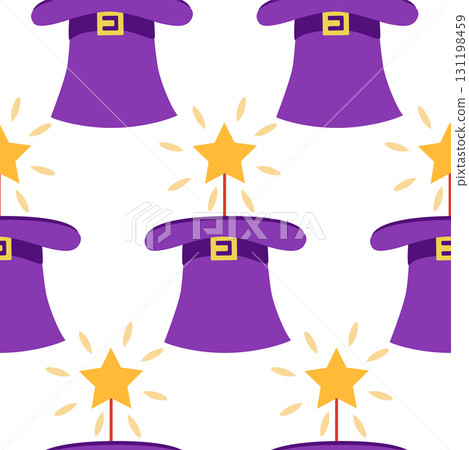 Seamless pattern with CIRCUS theme. Clowns, strongmen, lions, magic hat, hare in hat, holiday balloons tents. Circus characters. Cartoon flat style 131198459