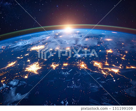 The sun rising over the night sky: a new beginning 131199109