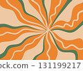 Hand drawn swirl groovy starbust illustration background. Mid century modern orange green vintage retro wallpaper backdrop, 60s 70s decorative geometric lines rays star sunburst, stylish explosion 131199217