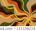 Hand drawn swirl groovy starbust illustration background. Mid century modern yellow green beige vintage retro wallpaper backdrop, 60s 70s decorative geometric lines rays star sunburst, stylish 131199218