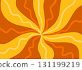 Hand drawn swirl groovy starbust illustration background. Mid century modern yellow orange vintage retro wallpaper backdrop, 60s 70s decorative geometric lines rays star sunburst, stylish explosion 131199219