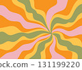 Hand drawn swirl groovy starbust illustration background. Mid century modern yellow green pink vintage retro wallpaper backdrop, 60s 70s decorative geometric lines rays star sunburst, stylish 131199220