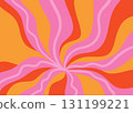 Hand drawn swirl groovy starbust illustration background. Mid century orange pink modern vintage retro wallpaper backdrop, 60s 70s decorative geometric lines rays star sunburst, stylish explosion 131199221